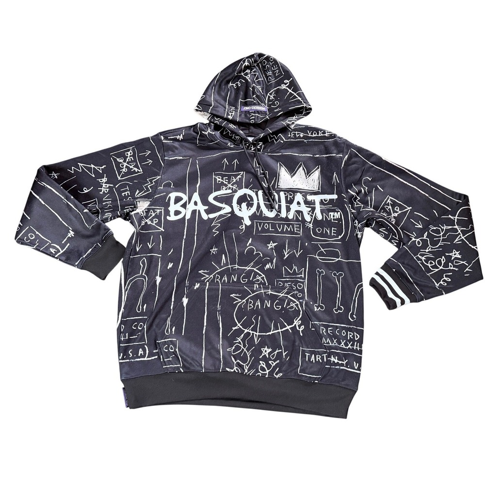 Members Only x Jean-Michel Basquiat Black Graphic Hoodie Mens Medium M0080001